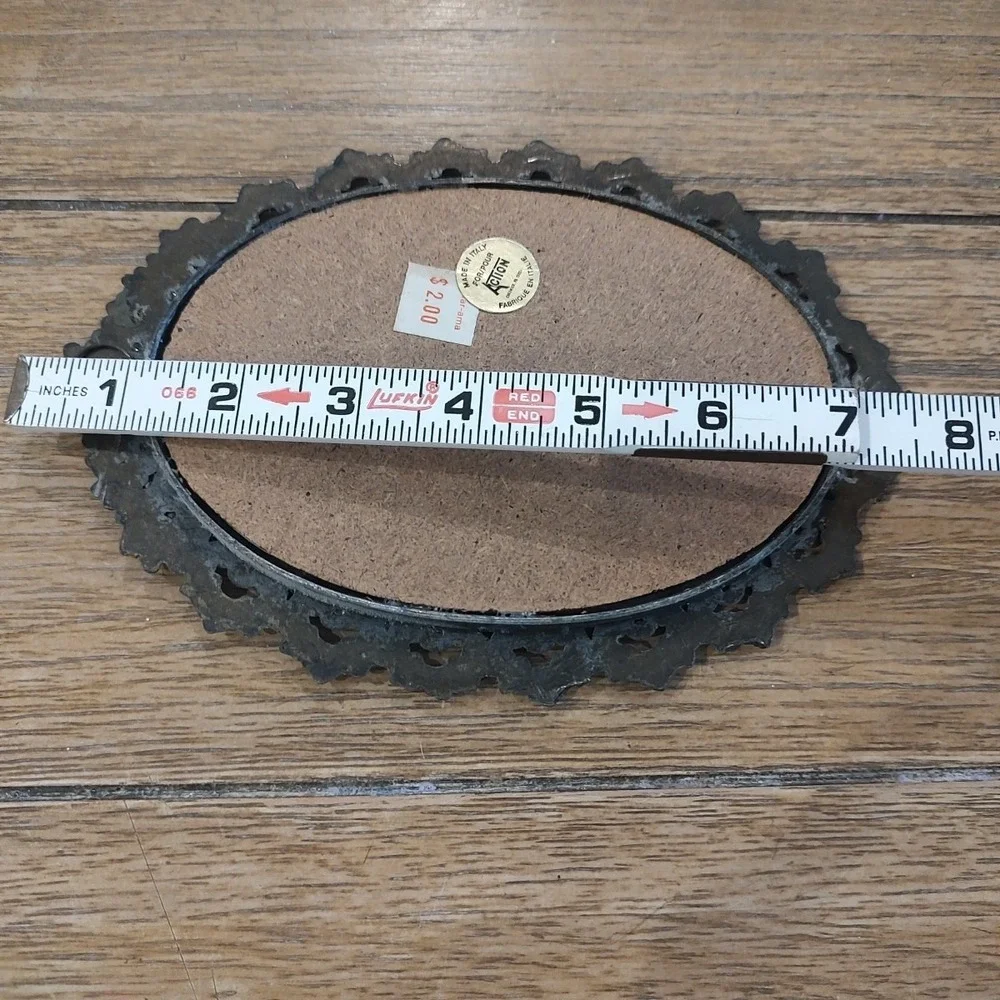 Vintage Action Brass Antique Photo Italy Metal Scroll Cottage Core Boy Girl Snow